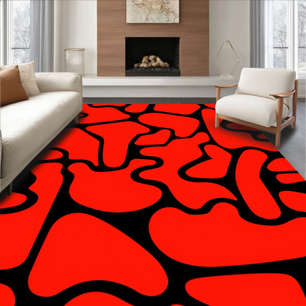 Bold Red Organic Amorphous Shapes Rug