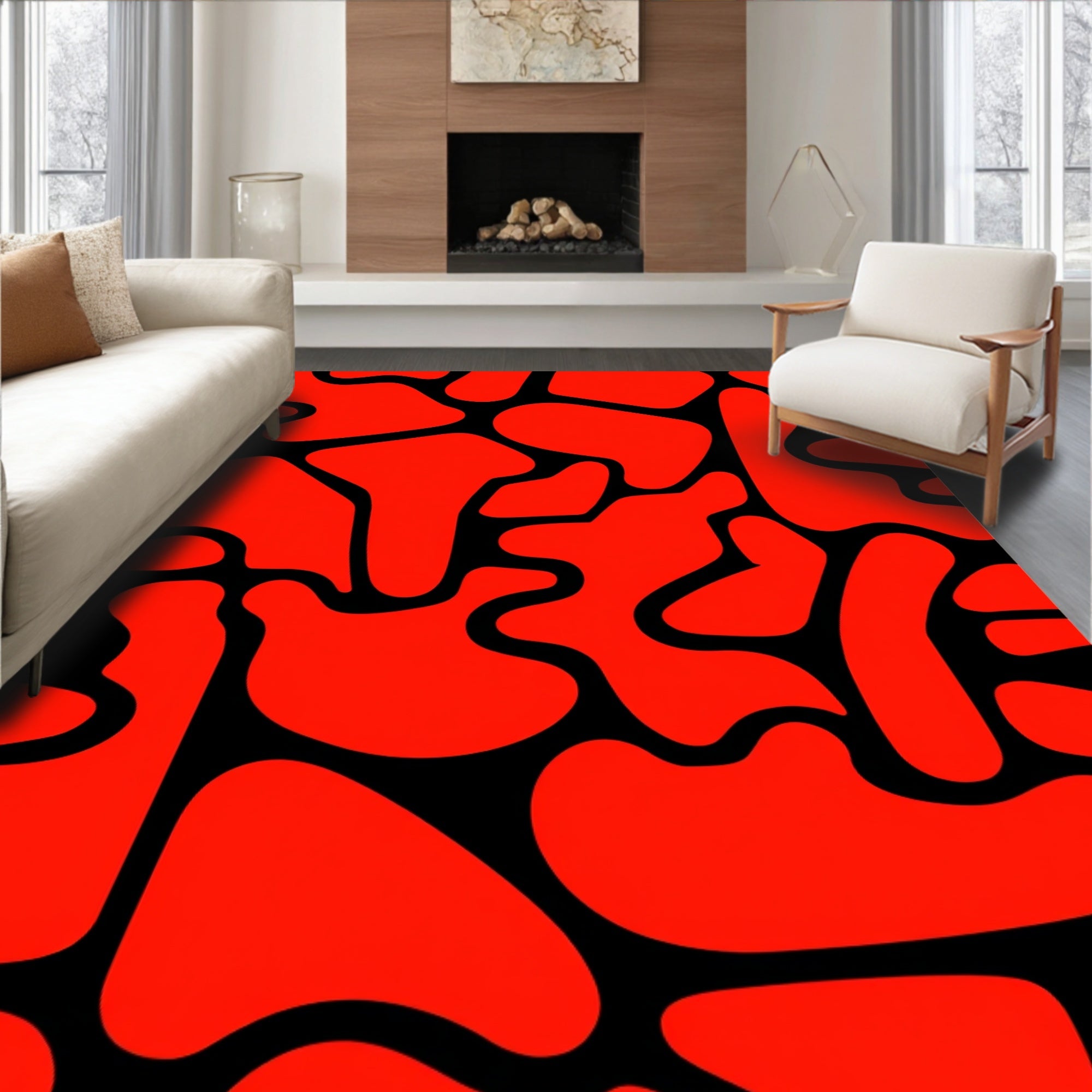 Bold Red Organic Amorphous Shapes Rug