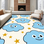 Whimsical Blue Clouds Golden Stars Rug