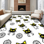 Black Cat Yellow Flower Fun Repeating Rug