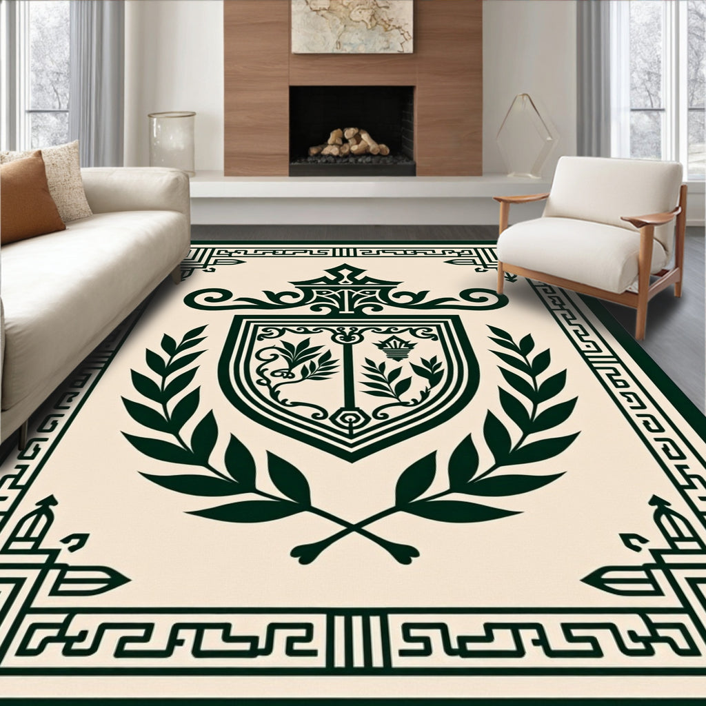 Dark Green Laurel Crest Emblem Rug