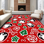 Red Penguin Holiday Collage Rug