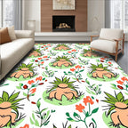 Whimsical Orange Floral Green Creature Rug
