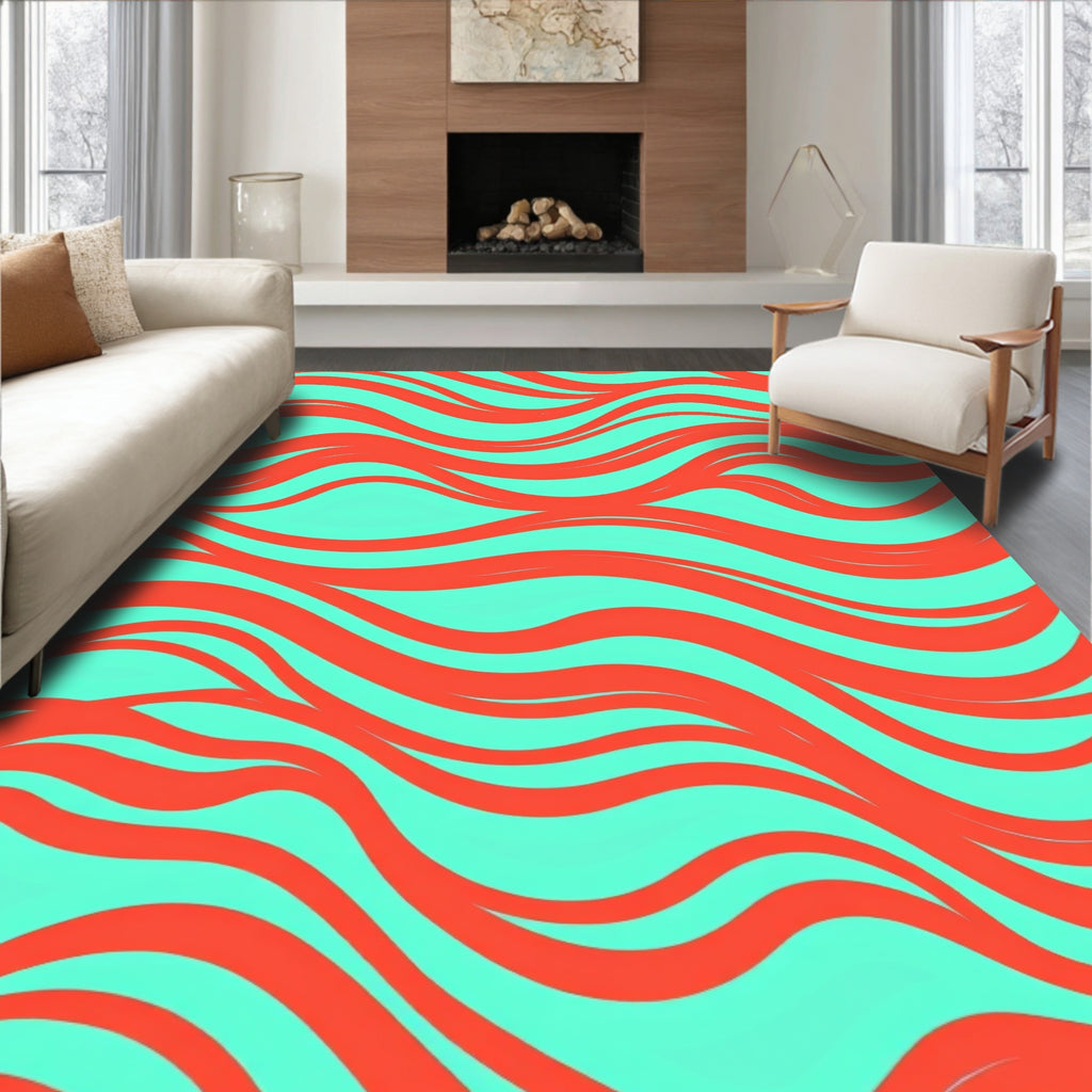 Coral Aqua Flowing Waves Rug