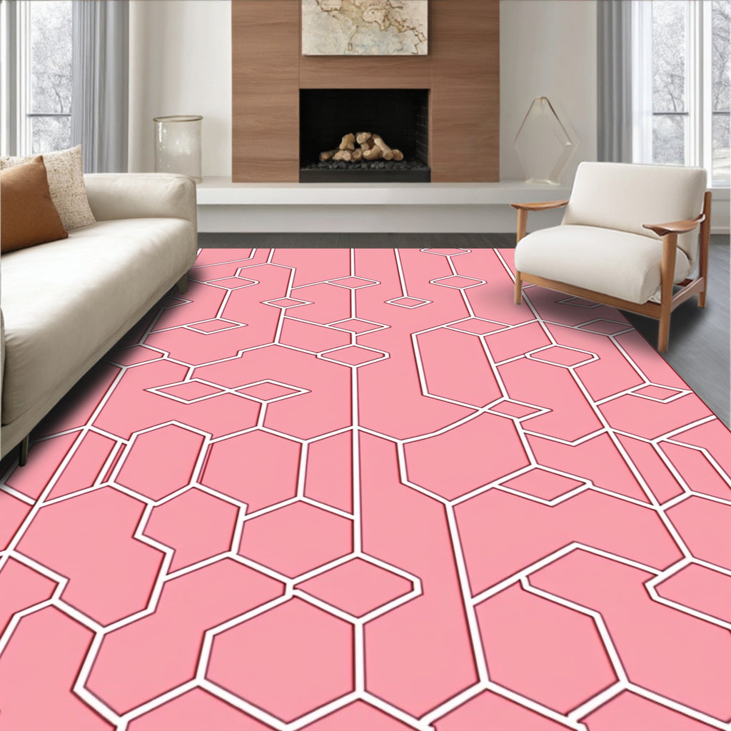 Pink Geometric Honeycomb And Diamond Accents Rug