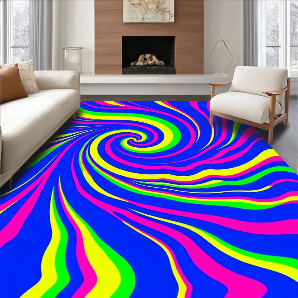Bright Swirling Neon Waves Rug