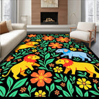 Bright Yellow Lions Green Foliage Rug