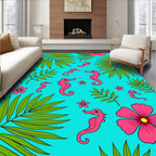 Tropical Pink Seahorse Leaf Shower Rug
