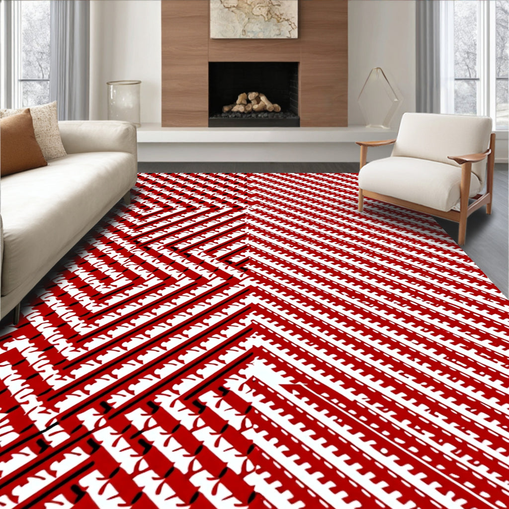 Red And White Diagonal Stripe Rug