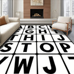 Alphabet Blocks Black White Grid Rug