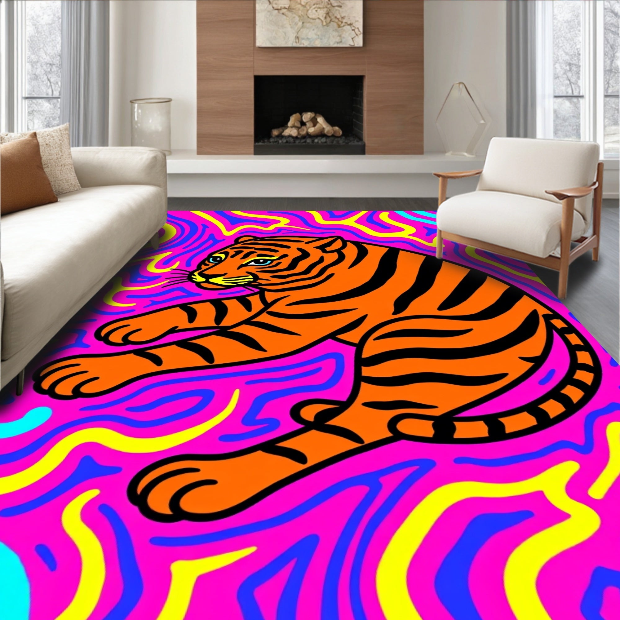 Psychedelic Tiger Swirls Rug