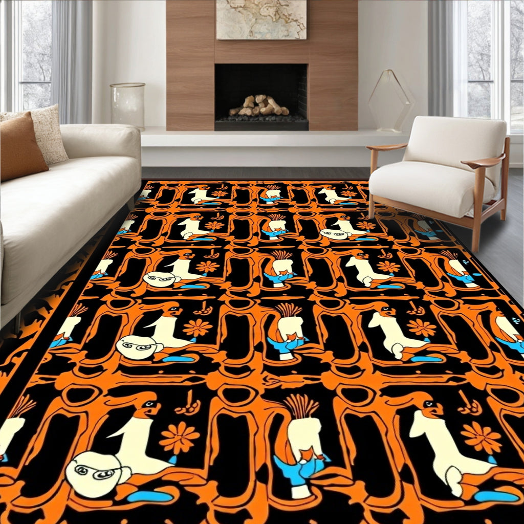 Orange Black Whimsical Animal Garden Rug