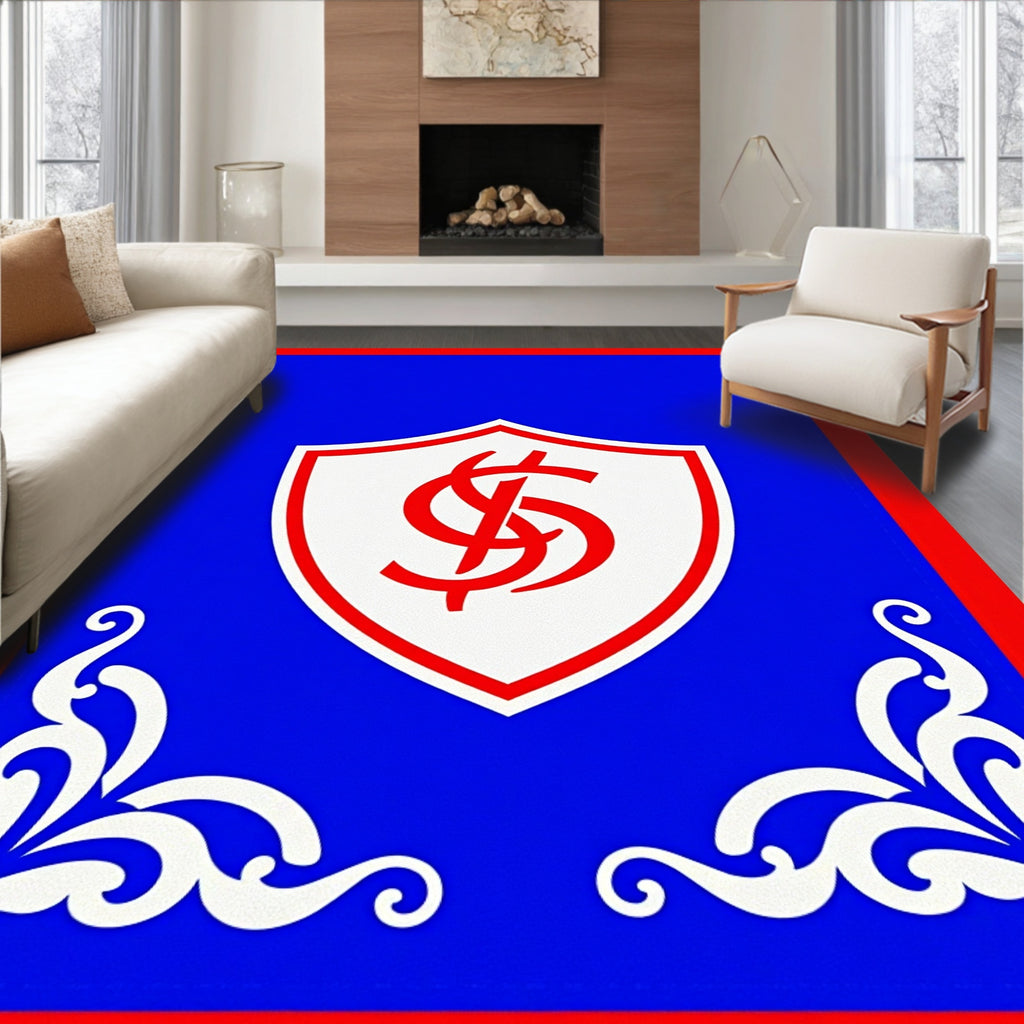 Bold Red and Blue Crest Emblem Rug