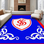 Bold Red and Blue Crest Emblem Rug