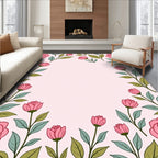 Pink Garden Rose Floral Frame Rug