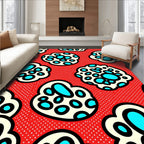 Bold Red Cream Aqua Clouds Rug