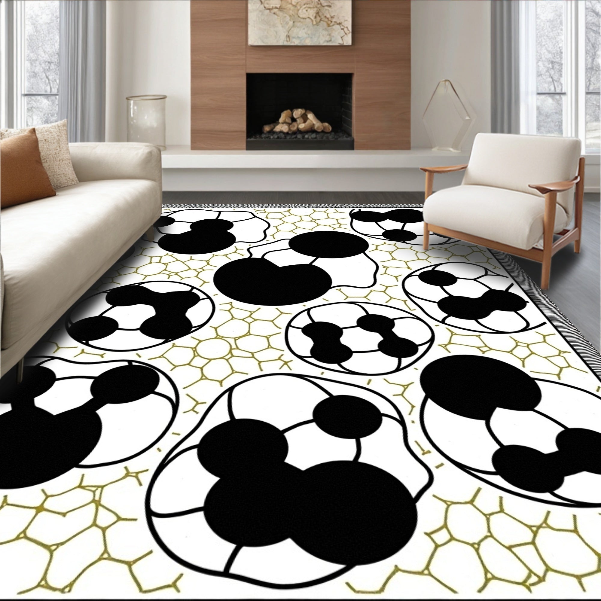 Abstract Black White Cellular Forms Rug