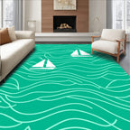 Teal Ocean Sailboat Waves Rug