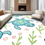 Cute Teal Sea Turtle Garden Rug