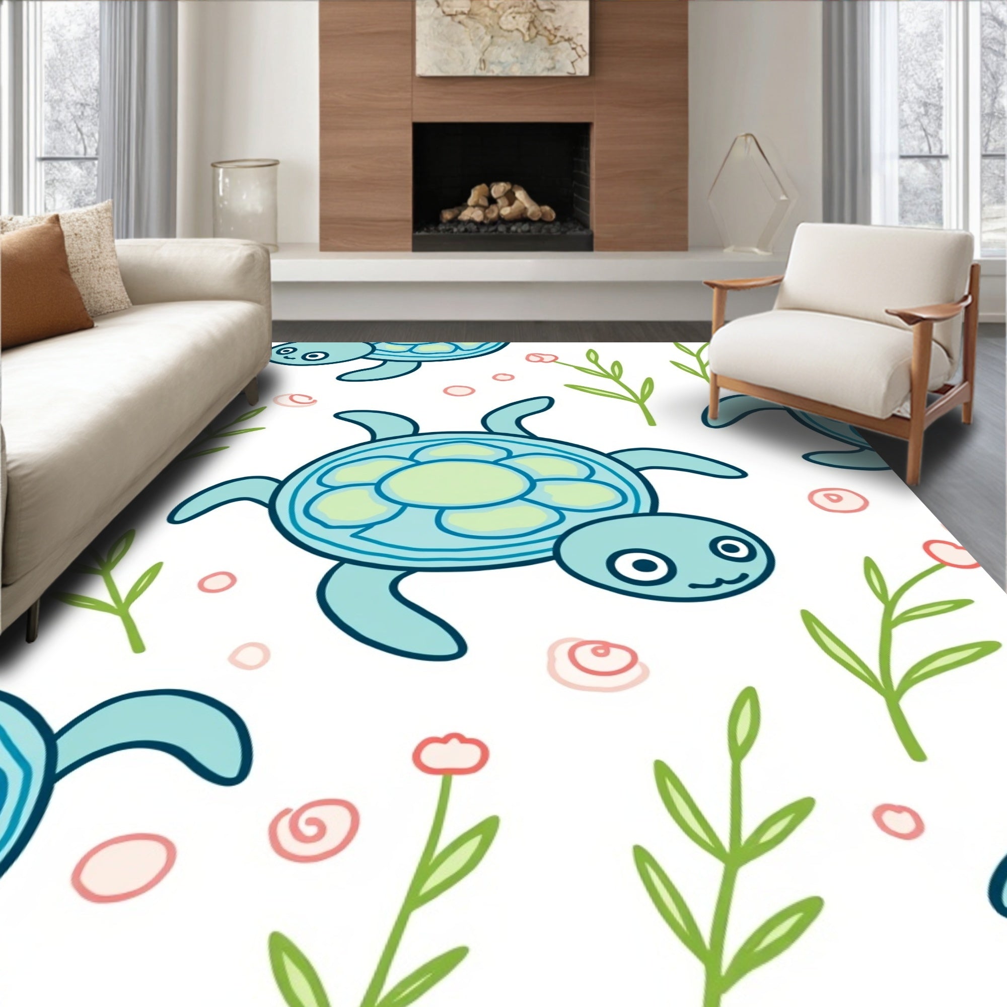 Cute Teal Sea Turtle Garden Rug