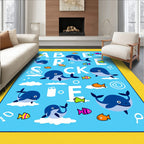 Blue Whimsical Cartoon Whale Alphabet Rug