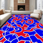 Bold Blue Abstract Figures Red Background Rug