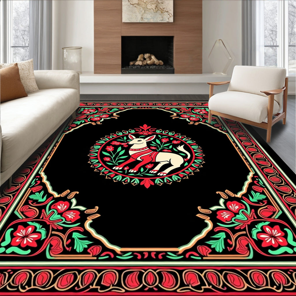 Crimson Dog Floral Garden Frame Rug