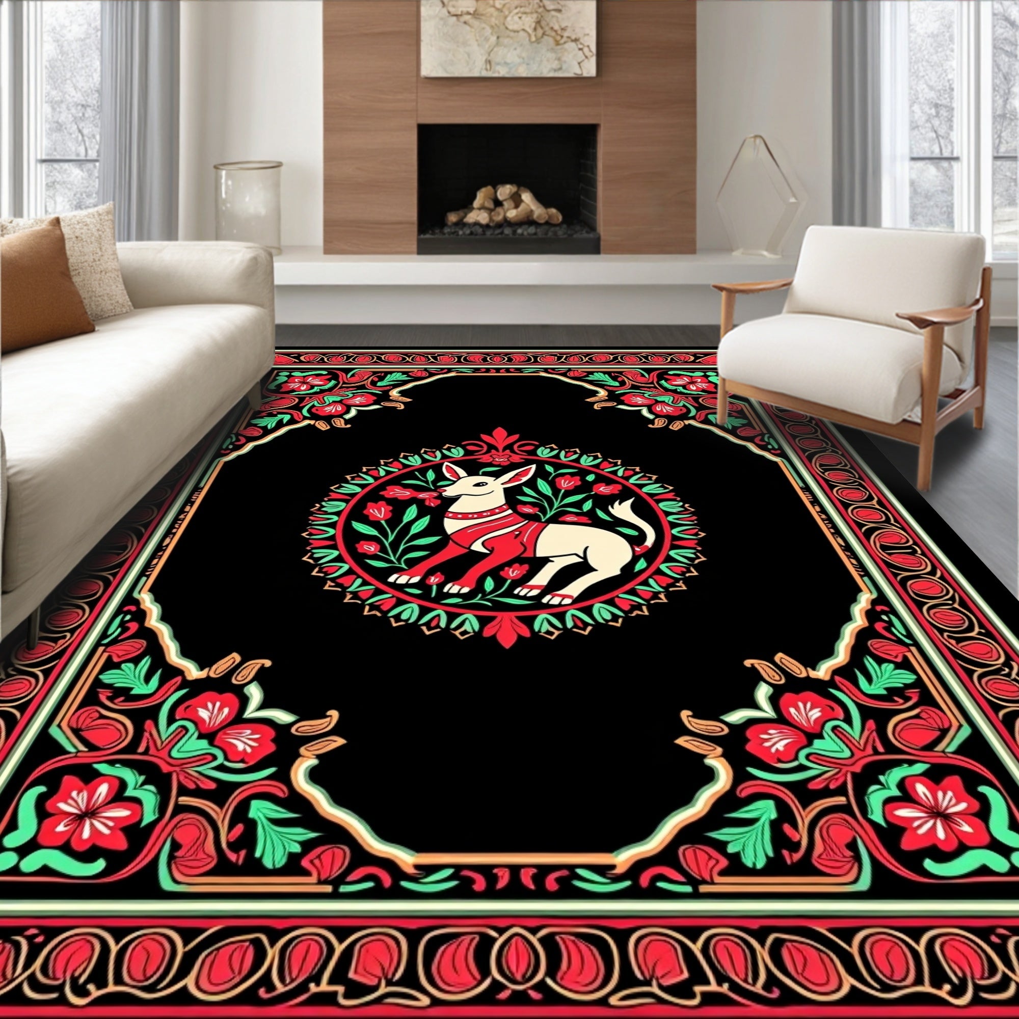 Crimson Dog Floral Garden Frame Rug