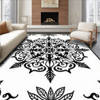 Black White Ornate Medallion Mandala Rug