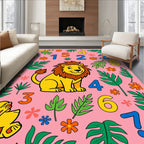 Cute Lion Jungle Numbers Pink Rug