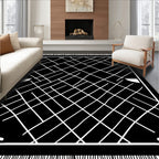 Modern Black White Geometric Stripe Rug