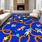 Cosmic Astronauts Yellow Star Orange Swirl Rug