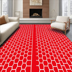 Bold Red Geometric Hexagon Grid Rug