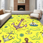 Nautical Yellow Anchor And Sailboat Collection Rug