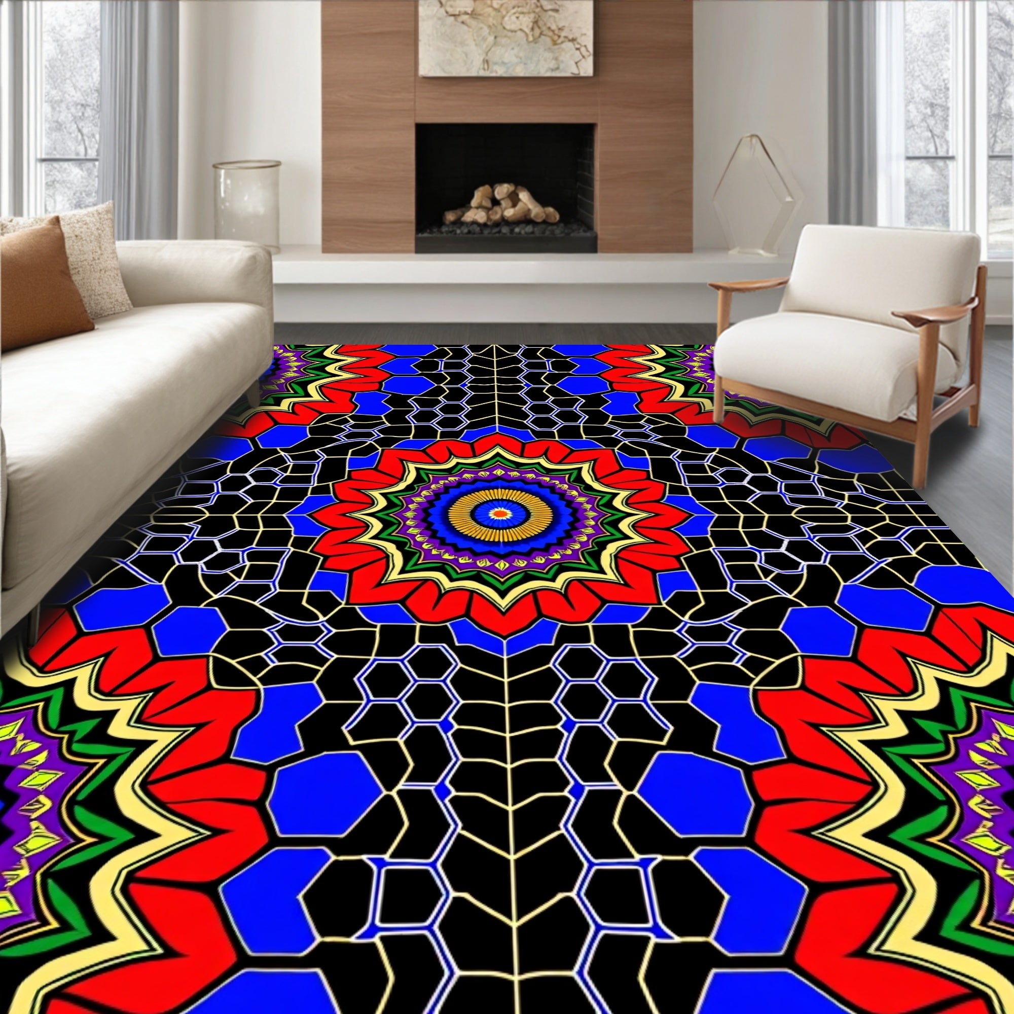 Vibrant Kaleidoscopic Medallion Jewel Tone Rug