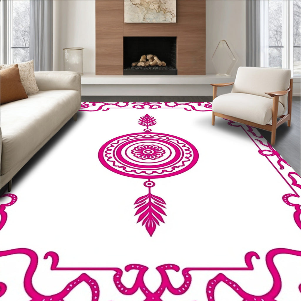 Ornate Pink Medallion Feather Rug