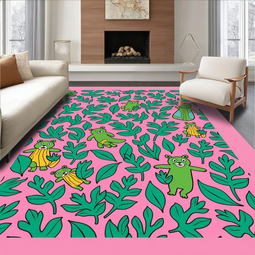 Green Bears Tropical Pink Jungle Rug