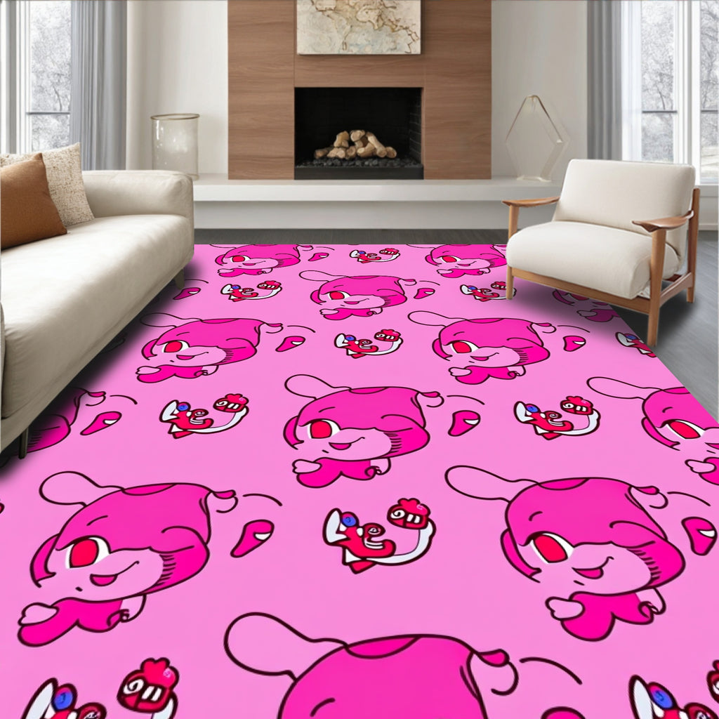 Pink Cartoon Creature Repeating Pattern Rug