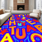 Vibrant Red Yellow Characters Playful Rug