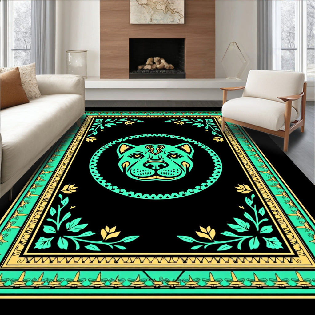 Emerald Mint Dog Portrait Frame Rug