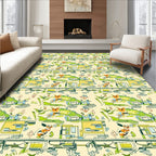 Whimsical Green Cartoon Animal Landscape Rug