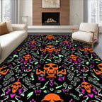 Whimsical Orange Skull Skeleton Trio Rug
