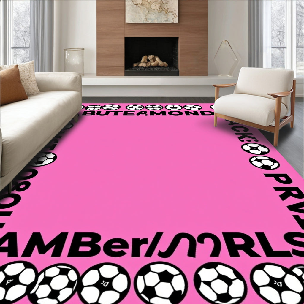 Pink Soccer Ball Border Rug