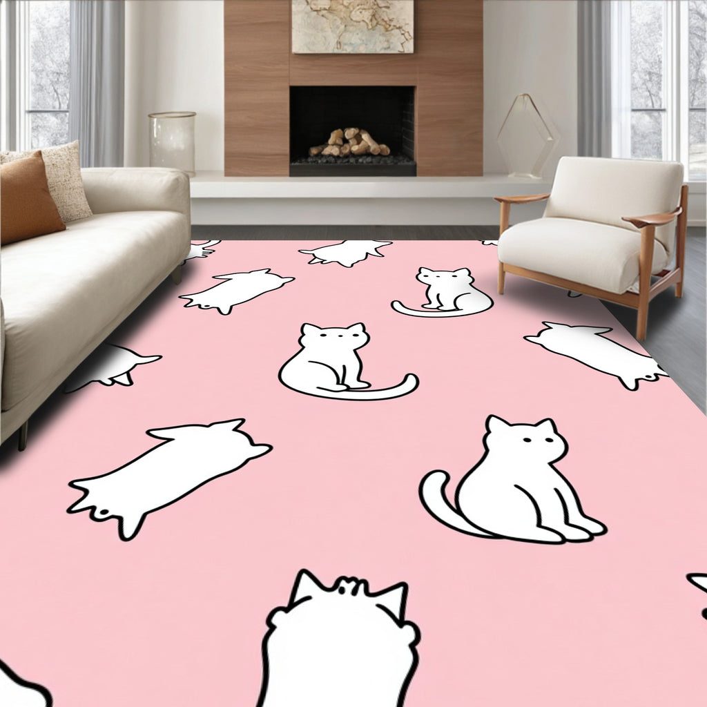 Charming White Cats Pink Background Rug