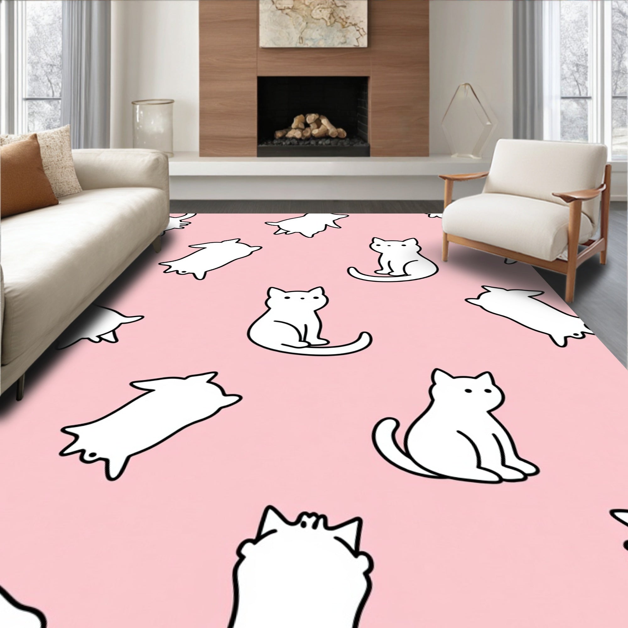 Charming White Cats Pink Background Rug
