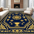 Navy Gold Trophy Laurel Emblem Rug