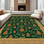Emerald Green Gold Floral Vine Rug