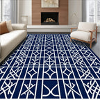 Navy White Interlocking Geometric Layout Rug