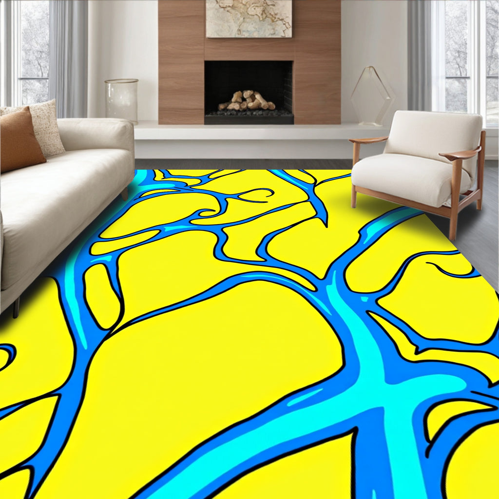 Bright Blue Vein Abstract Rug