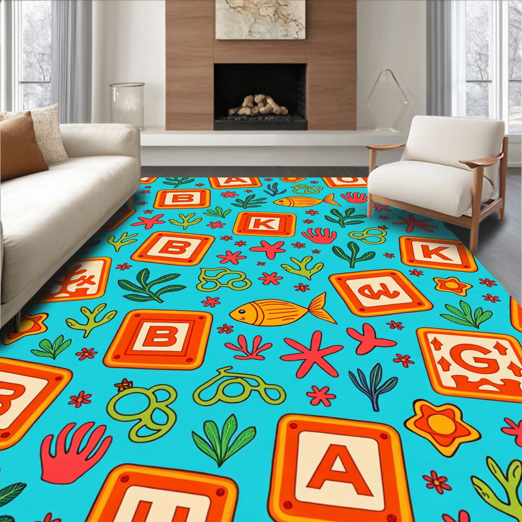 Playful Aquatic Alphabet Blocks Rug